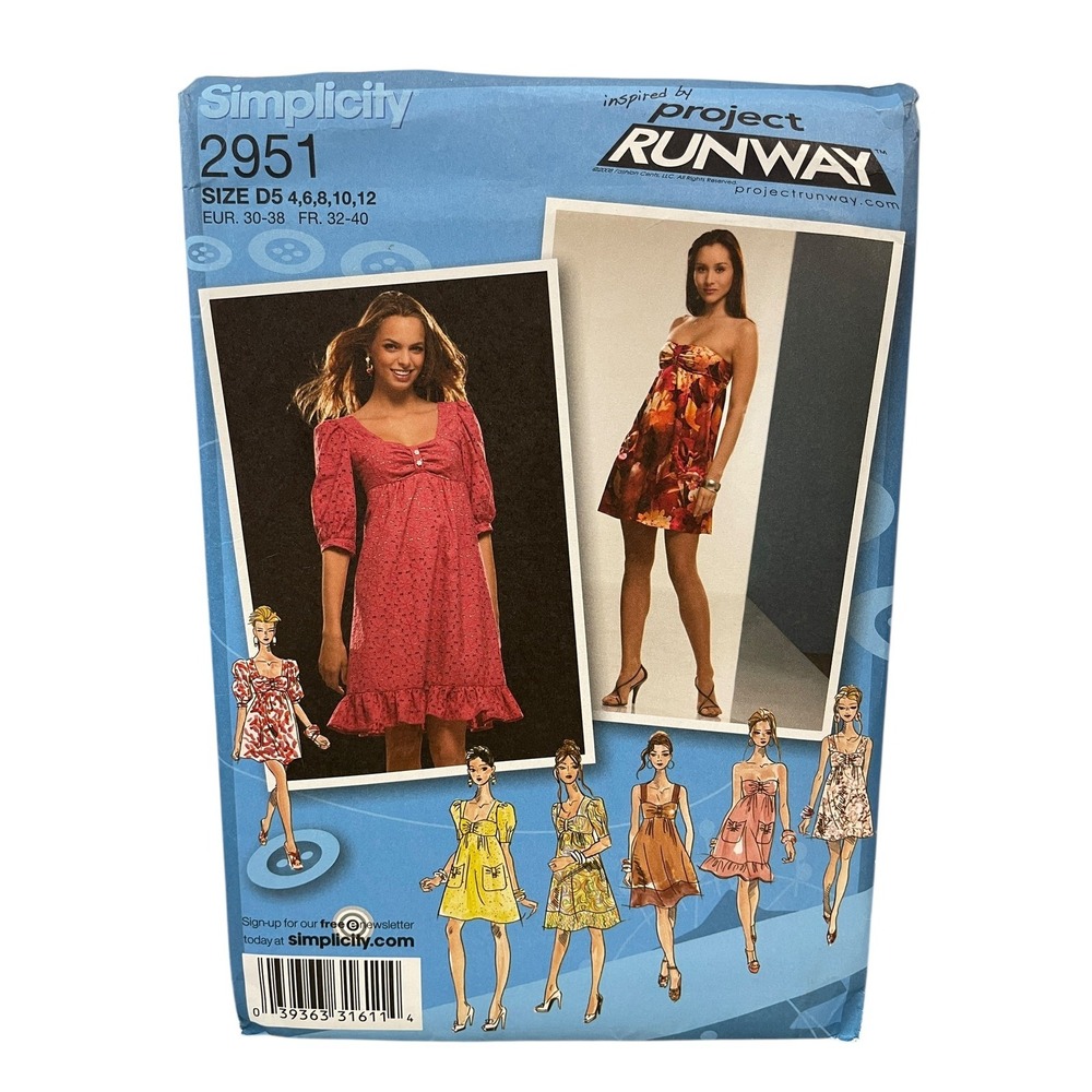 Simplicity Sewing Pattern Misses 4-12 2951 Project Runway Empire Dress